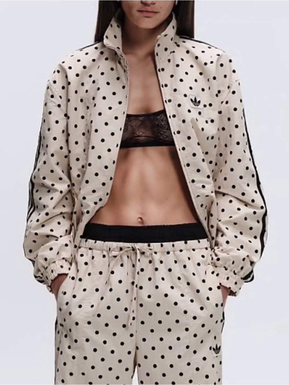 Adidas x ASOS limited edition Women's Cream Polka Dot Wide-Leg Track Pants - Picture 2 of 8